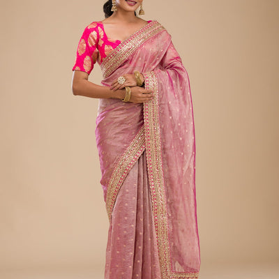 Wine Zariwork Tissue Saree