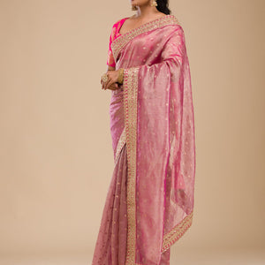 Wine Zariwork Tissue Saree