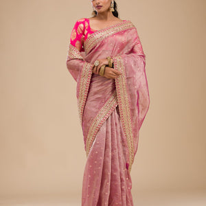 Wine Zariwork Tissue Saree
