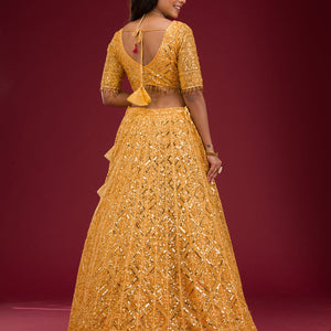 Yellow Sequins Net Readymade Lehenga