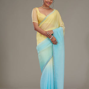 Yellow Stonework Tissue Saree