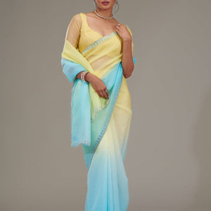 Yellow Stonework Tissue Saree