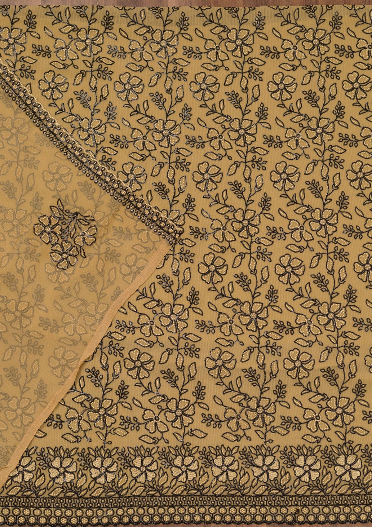 Yellow Threadwork Georgette Unstitched Salwar Suit