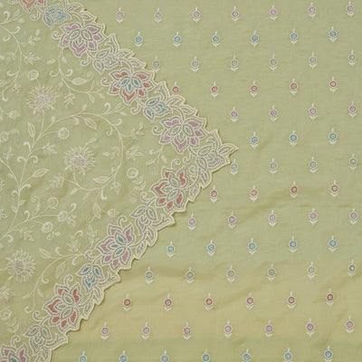 Pista Green Threadwork Organza Unstitched Salwar Suit