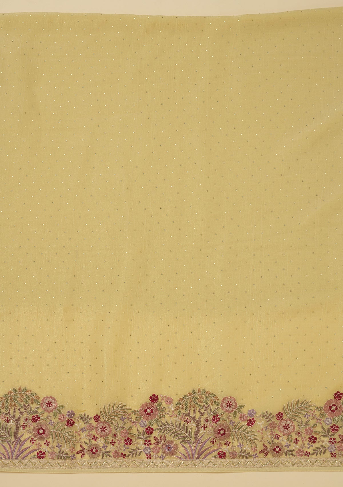 Yellow Threadwork Tissue Unstitched Salwar Suit