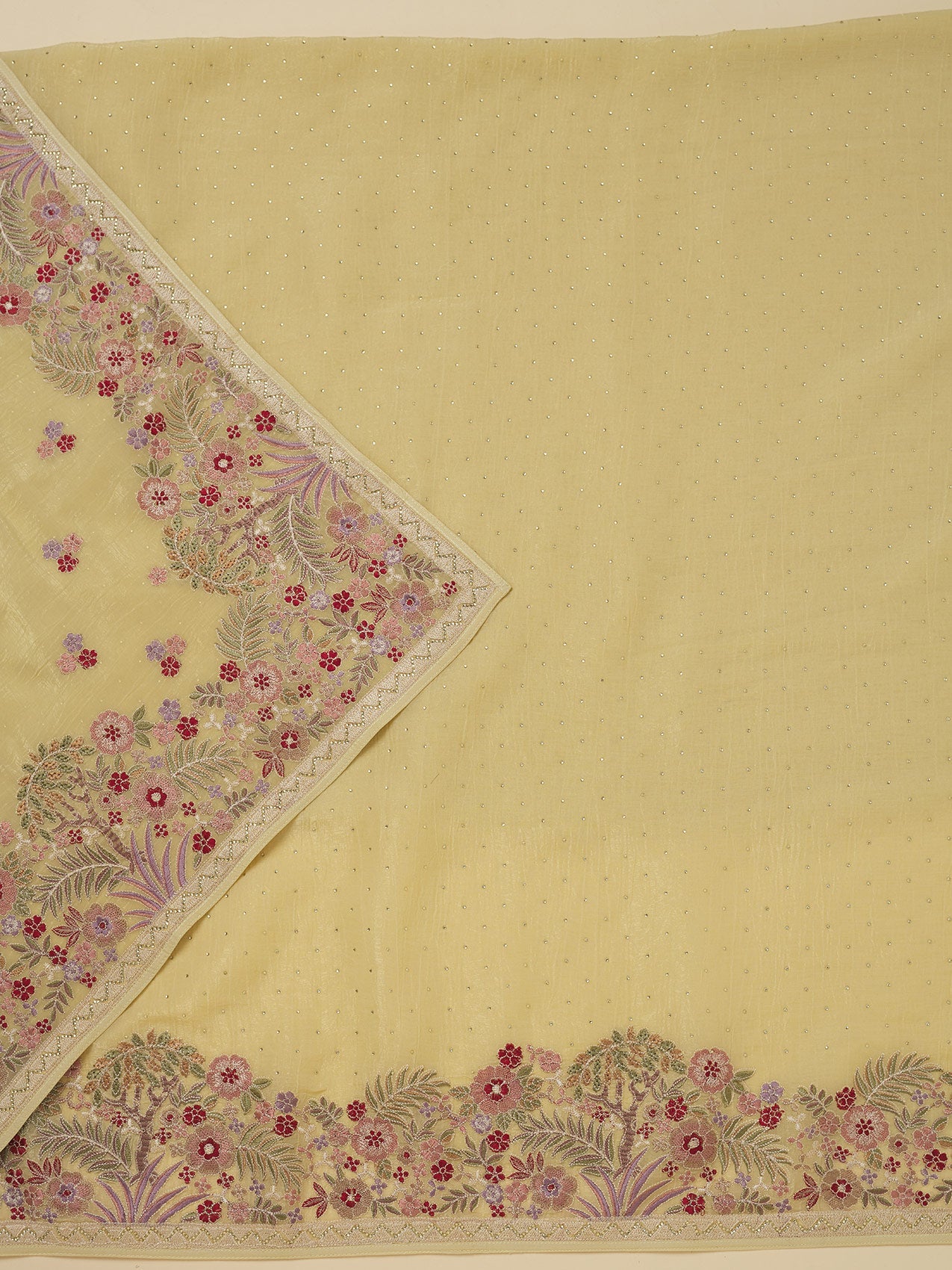 Yellow Threadwork Tissue Unstitched Salwar Suit