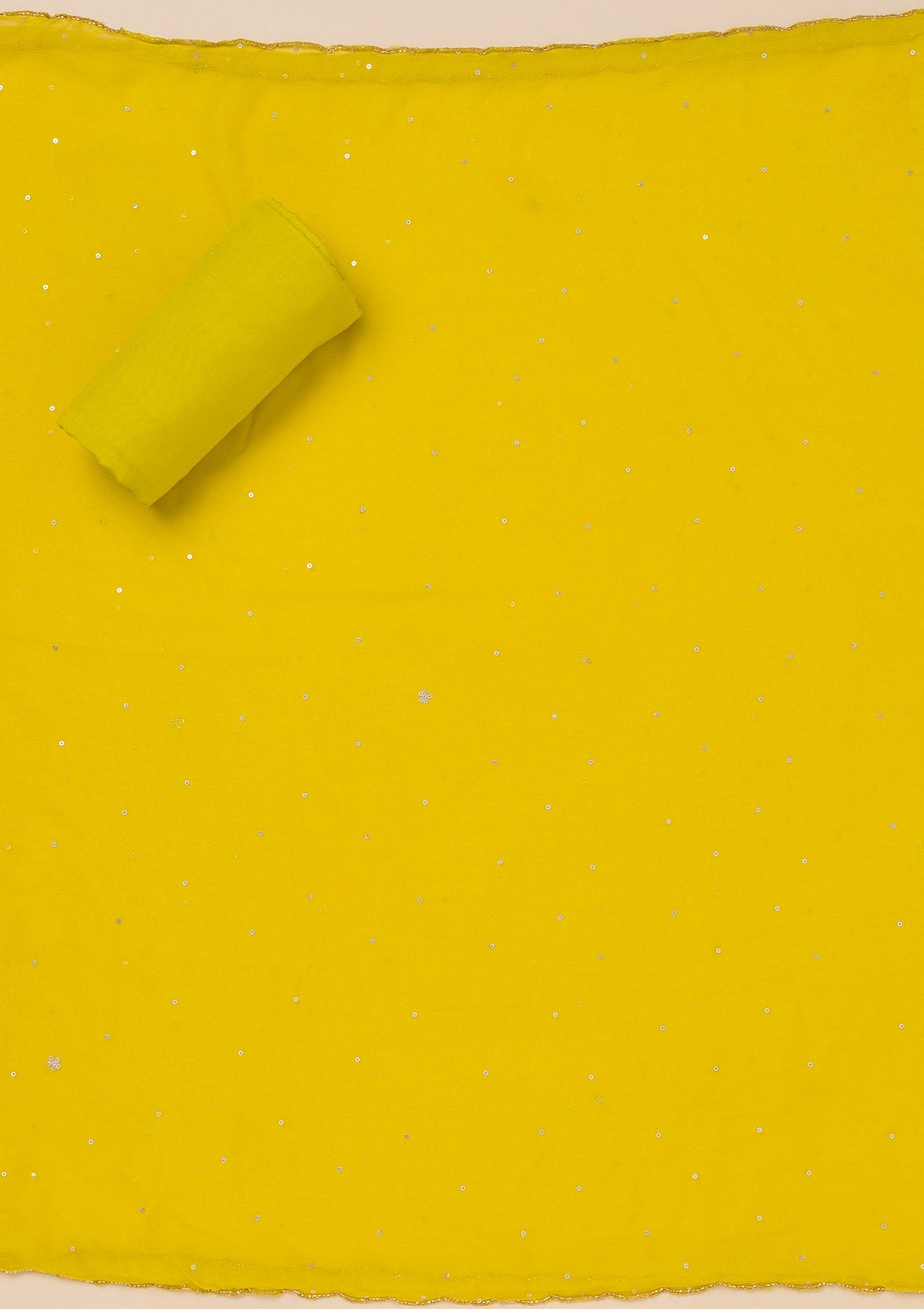 Yellow Threadwork Tissue Unstitched Salwar Suit