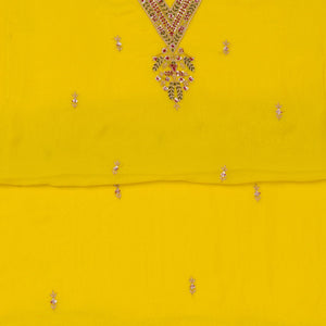 Yellow Threadwork Tissue Unstitched Salwar Suit