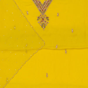 Yellow Threadwork Tissue Unstitched Salwar Suit
