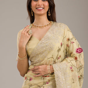 Yellow Threadwork Tissue Saree