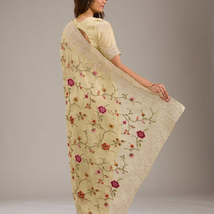 Yellow Threadwork Tissue Saree