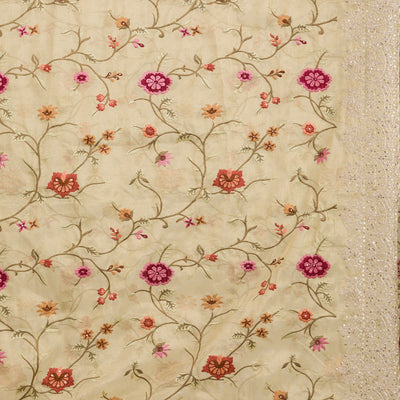 Yellow Threadwork Tissue Saree