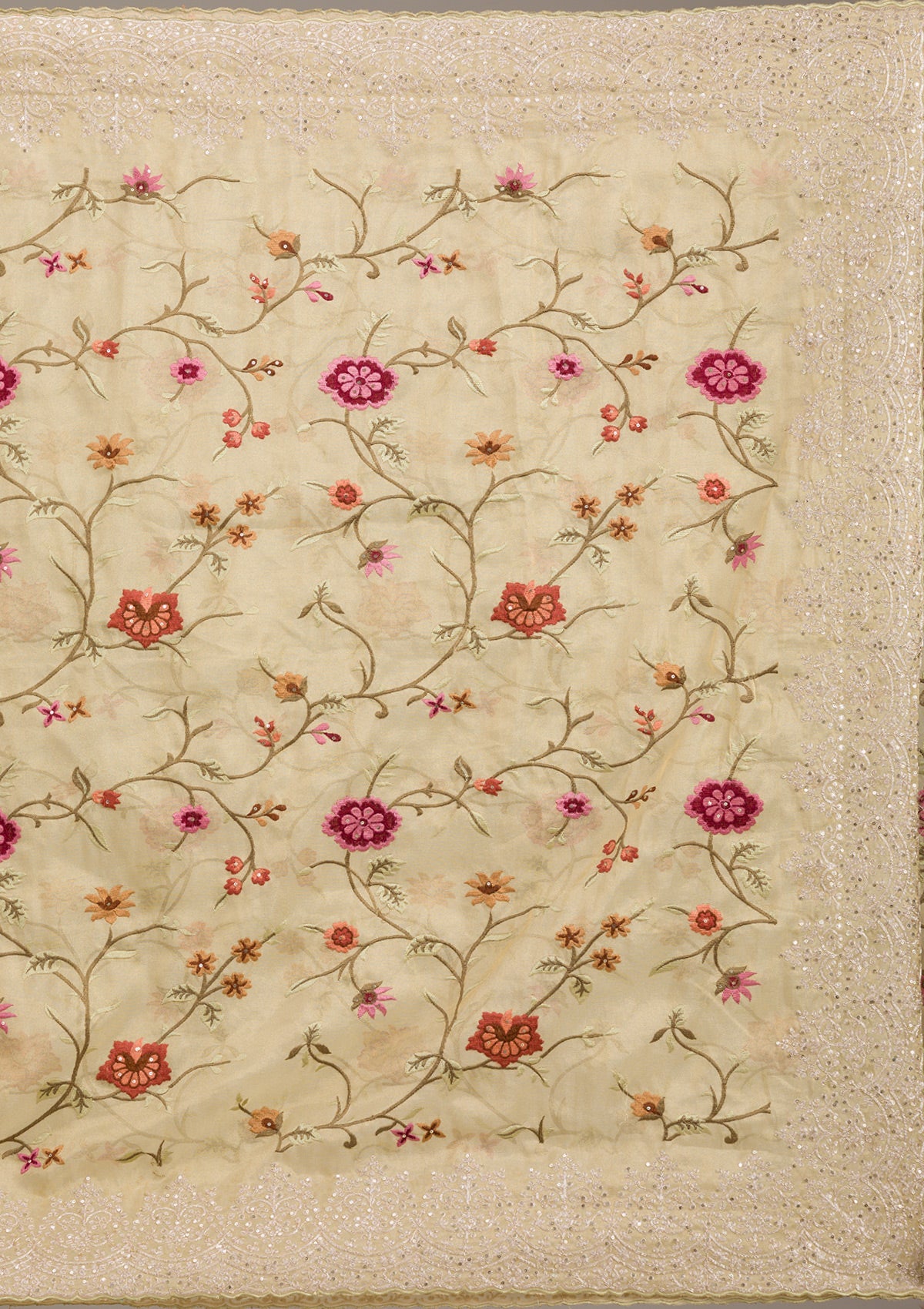 Yellow Threadwork Tissue Saree