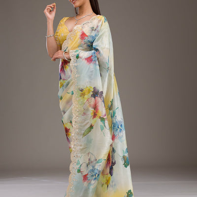 Yellow Zariwork Georgette Saree