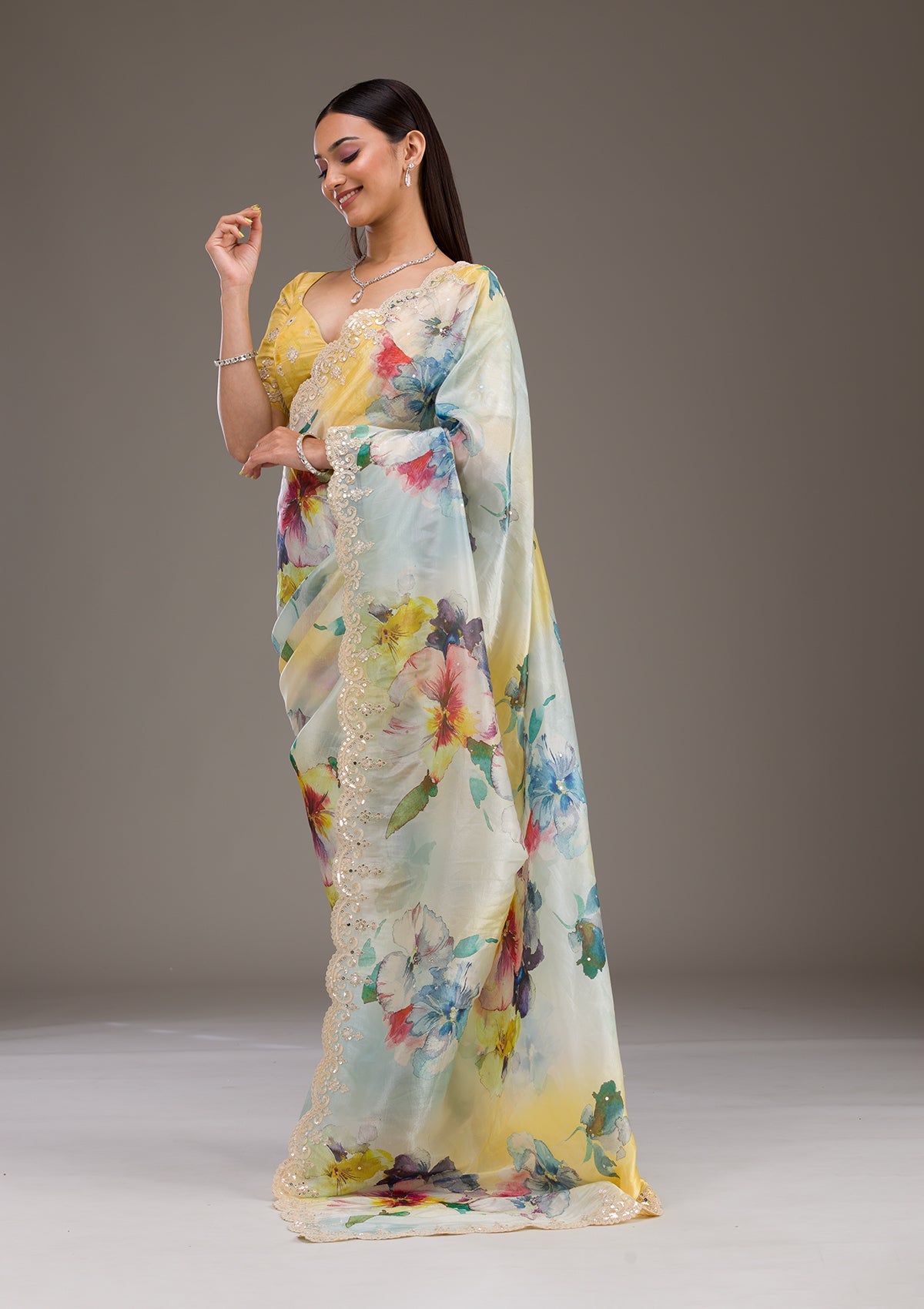 Yellow Zariwork Georgette Saree