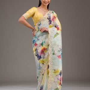 Yellow Zariwork Georgette Saree