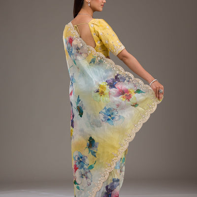 Yellow Zariwork Georgette Saree