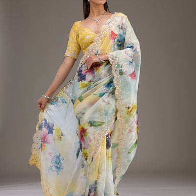 Yellow Zariwork Georgette Saree