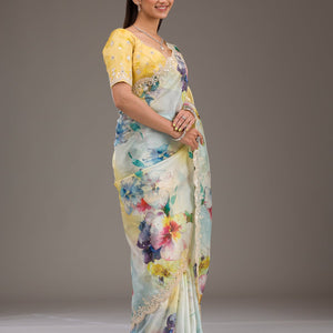 Yellow Zariwork Georgette Saree