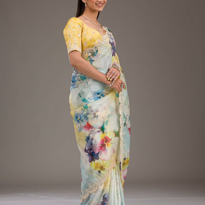 Yellow Zariwork Georgette Saree