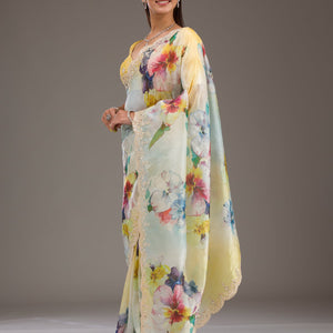 Yellow Zariwork Georgette Saree