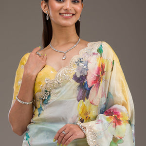 Yellow Zariwork Georgette Saree