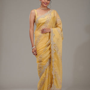 Yellow Zariwork Tissue Saree