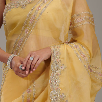 Yellow Zariwork Tissue Saree
