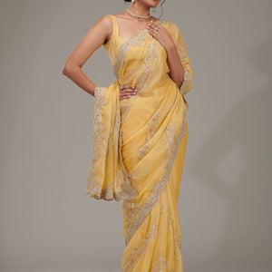 Yellow Zariwork Tissue Saree