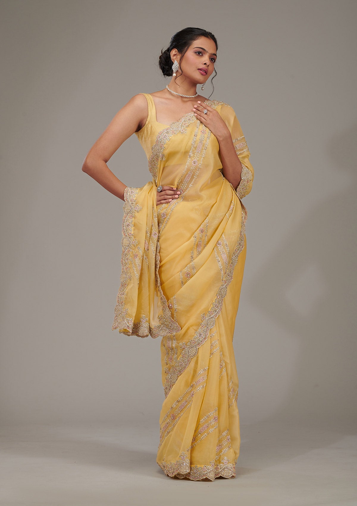 Yellow Zariwork Tissue Saree
