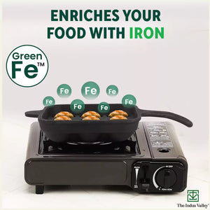 9 Pit/Cup CASTrong Cast Iron Paniyaram/Appe Pan+ Cool Silicone Grip, Pre-seasoned, Nonstick, 100% Pure, Toxin-free, 18cm, 2.4 kg
