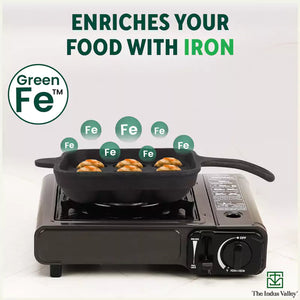 9 Pit/Cup CASTrong Cast Iron Paniyaram/Appe pan+ Free Spatula, Square, Long handle, Pre-seasoned, Nonstick, 100% Pure, Toxin-free, 18.5cm, 2.4kg