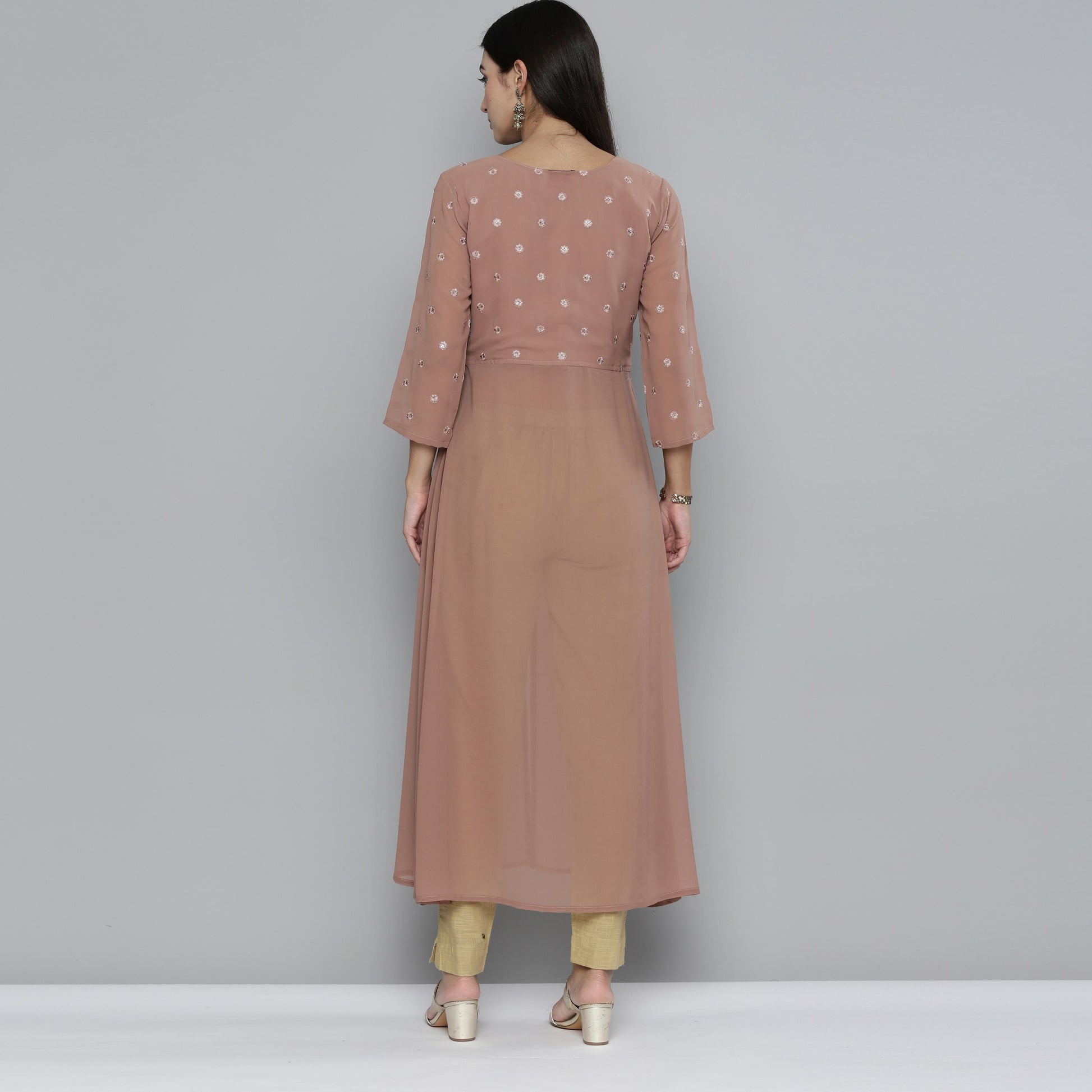 Kvsfab - Tortilla (Brown ) Festive Wear Sequins & Embroidered work Georgette Kurti