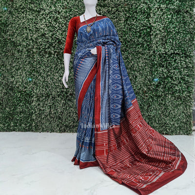 Peacock Blue Cambodian Inspired Designer Contemporary Silk Saree