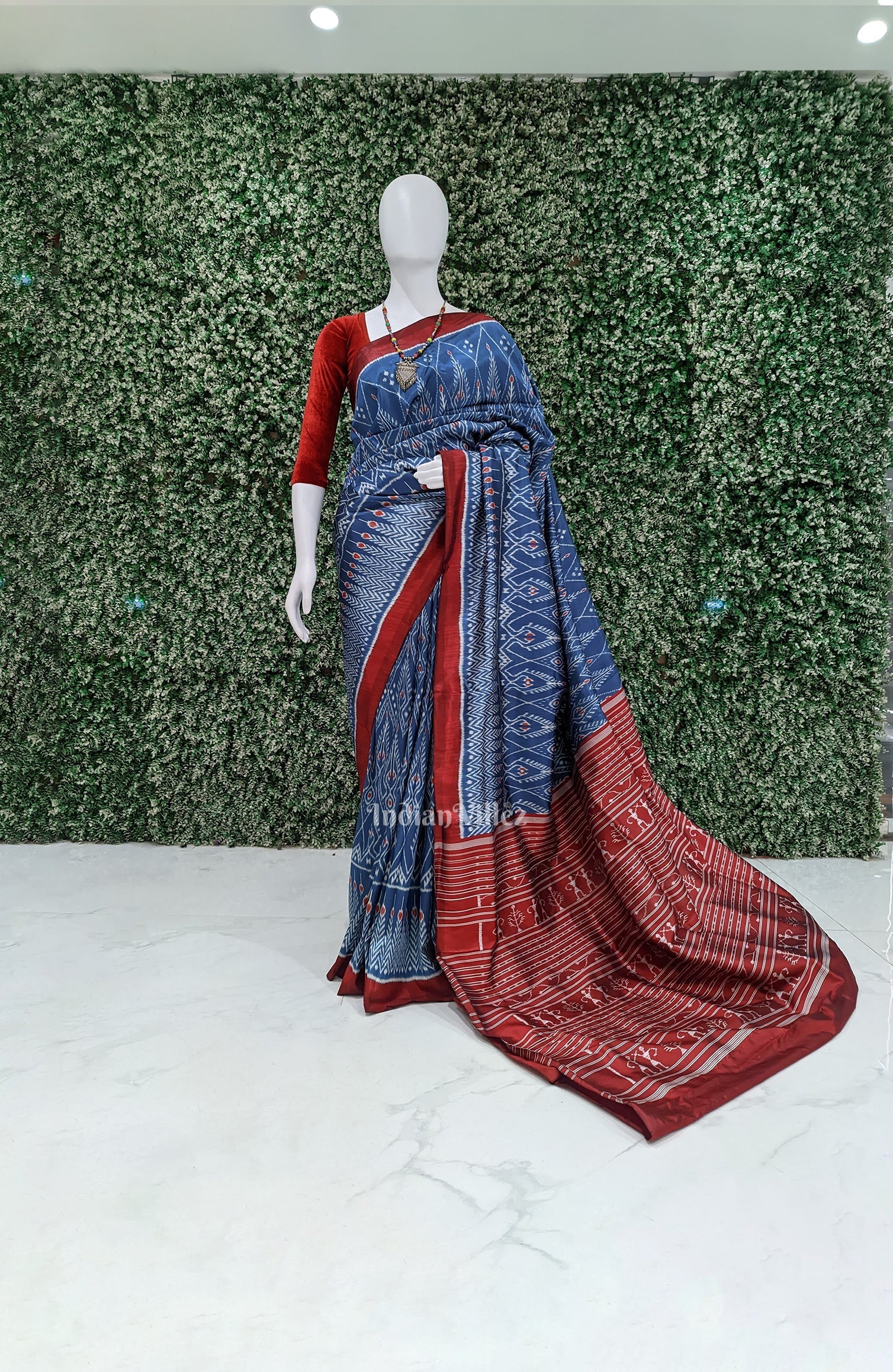 Peacock Blue Cambodian Inspired Designer Contemporary Silk Saree