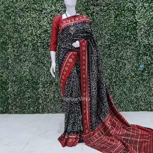 Black Maroon Odia Barnamala Contemporary Silk Saree