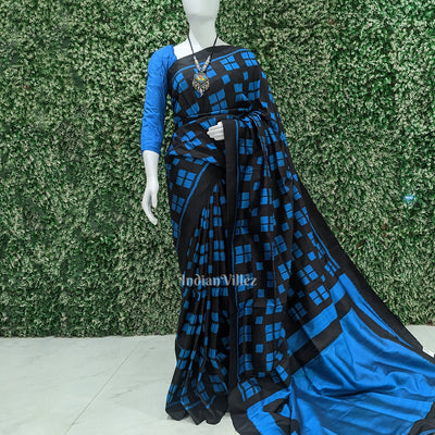 Black Copper Sulphate Odisha Ikat Pasapali Contemporary Silk Saree