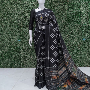 Black Odisha Ikat Pasapali Designer Contemporary Silk Saree