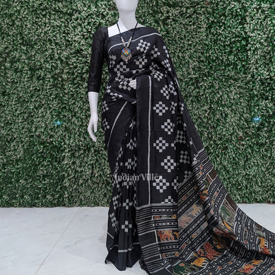 Black Odisha Ikat Pasapali Designer Contemporary Silk Saree