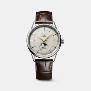 Flagship Heritage Moonphase Men Automatic Silver Dial Analog Leather Watch L48154782