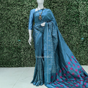 Pastel Teal Odisha Ikat Designer Contemporary Silk Saree