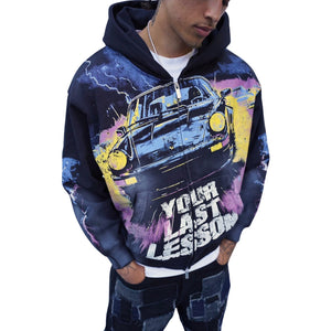Last Lesson Car Black Zip-Up Hoodie