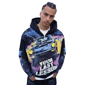 Last Lesson Car Black Zip-Up Hoodie