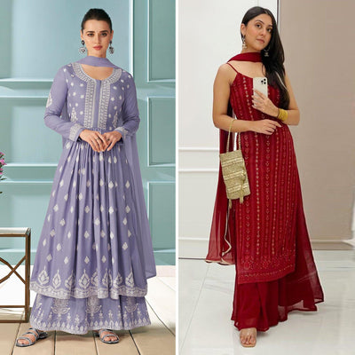Lavender And Maroon Palazzo Suits Pack of 2