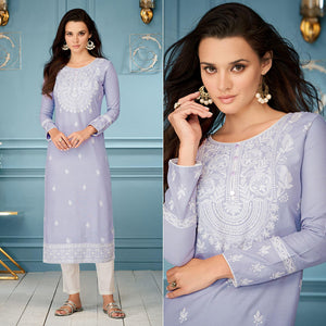 Lavender Casual Wear Embroidered Rayon Kurti
