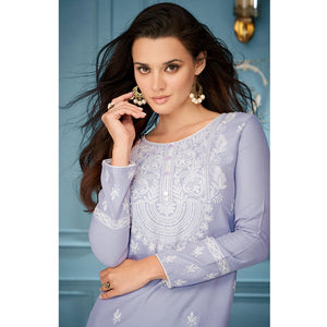 Lavender Casual Wear Embroidered Rayon Kurti