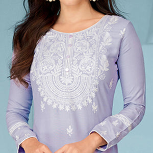 Lavender Casual Wear Embroidered Rayon Kurti