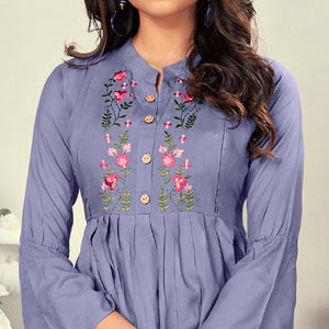 Lavender Casual Wear Embroidered Rayon Maternity Kurti