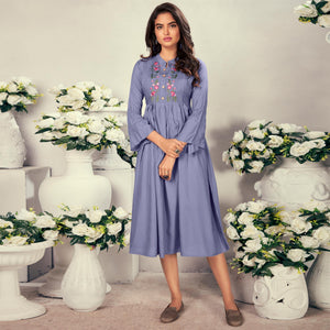 Lavender Casual Wear Embroidered Rayon Maternity Kurti