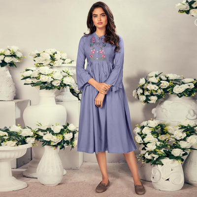 Lavender Casual Wear Embroidered Rayon Maternity Kurti